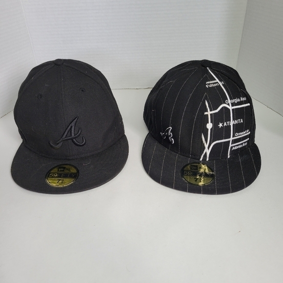 New Era 59Fifty ATLANTA BRAVES City Map Black Hat 7 3/8 Fitted Set Of 2 - Picture 1 of 13